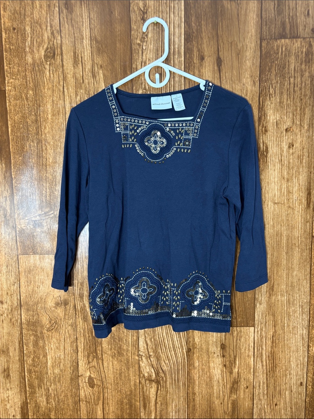 Alfred Dunner Navy Long Sleeve Embellished Top